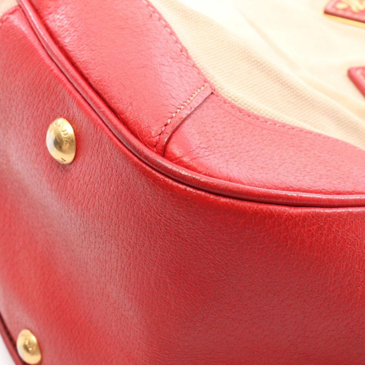 Prada Handbag 2-Way Beige Red Canvas Leather Shoulder — view 9