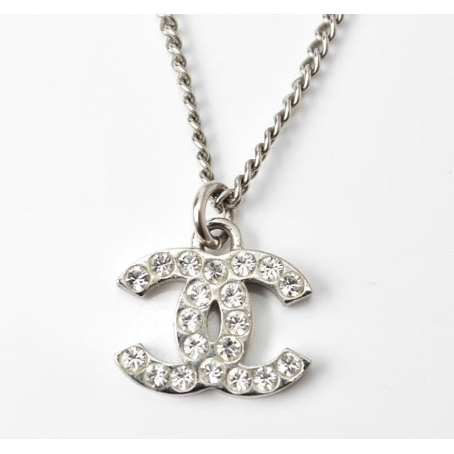 Chanel Coco Mark CC Rhinestone Silver White