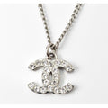 Chanel Coco Mark CC Rhinestone Silver White
