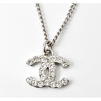 Chanel Coco Mark CC Rhinestone Silver White