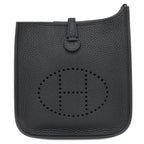 Hermes Shoulder Bag Evelyne TPM 16 Long Taurillon Clemence Black Silver
