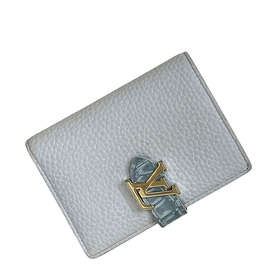 Louis Vuitton Bifold Wallet Vertical Compact Light Blue Taurillon Leather Croco