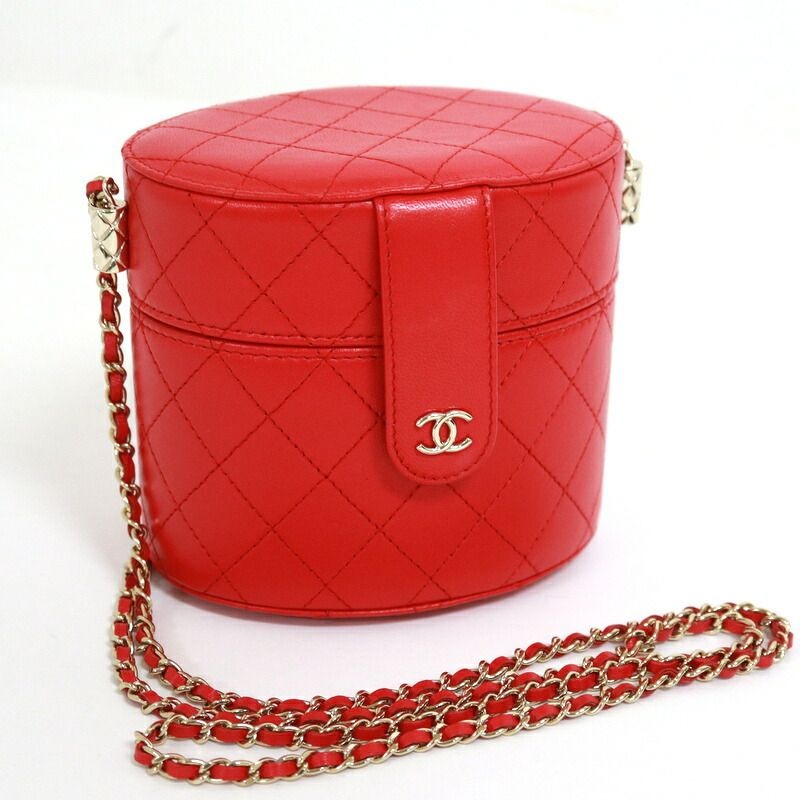 Chanel Vanity Bag Bicolor Leather Red Gold
