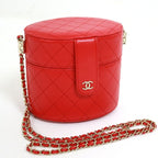 Chanel Vanity Bag Bicolor Leather Red Gold