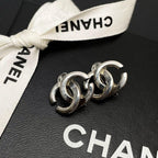 Chanel CC Logo Earrings Silver Twisted Icon Coco