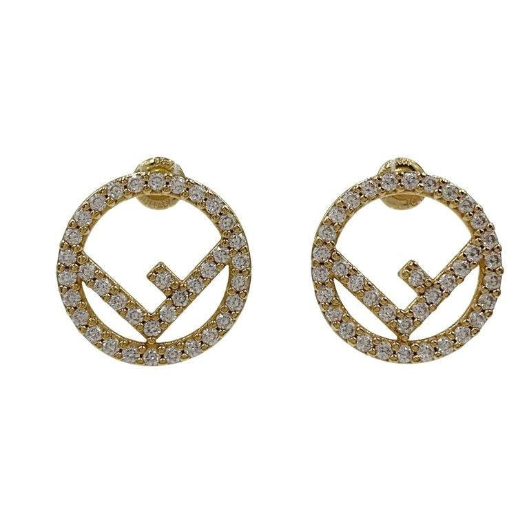 Fendi Earrings Gold Plated Rhinestone