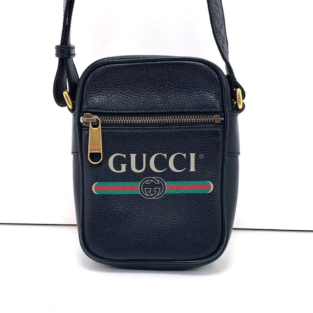 Gucci Shoulder Bag Logo Print Black