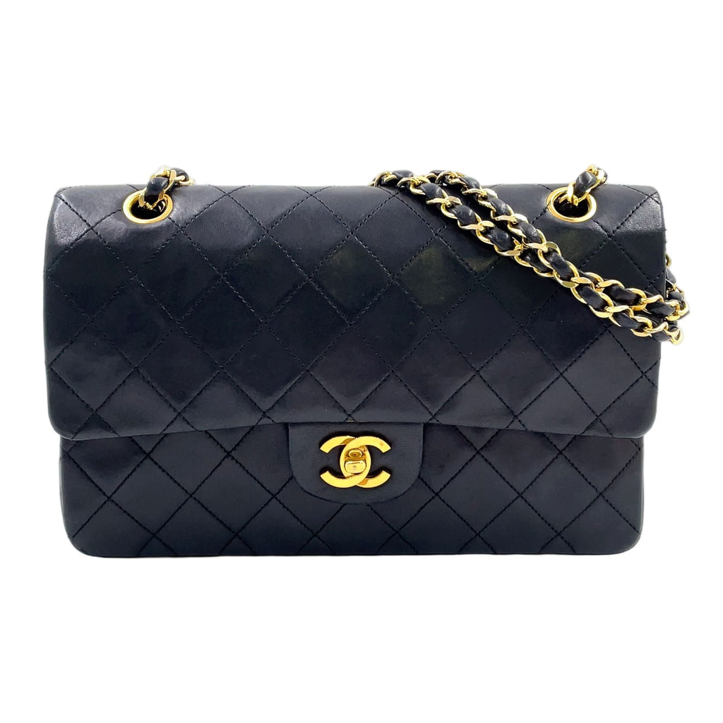 Chanel Quilted Double Flap Lambskin Black Chain Shoulder Bag Gold
