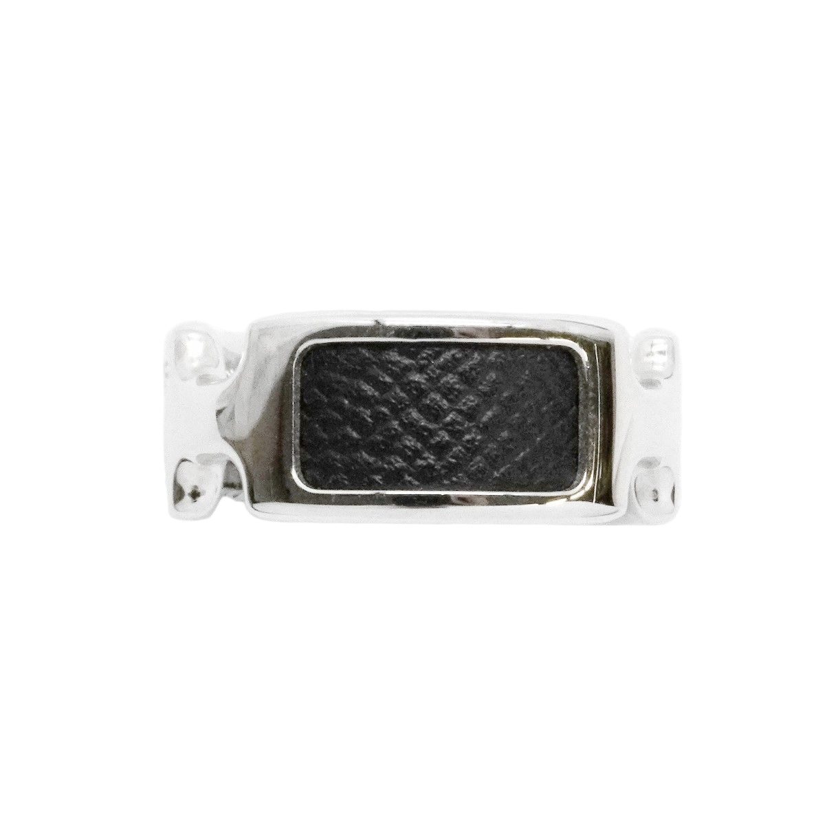 Hermes Ring Olympe Metal Leather Silver Black — view 2