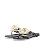 Chanel Coco Mark Camellia Rubber Sandals 35 Black And White