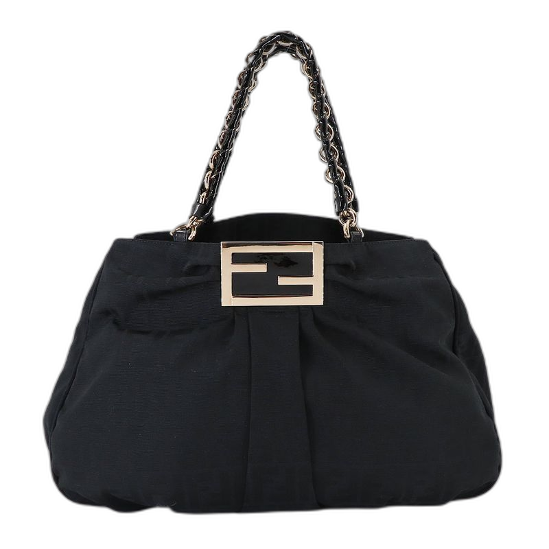 Fendi Zucca Chain Tote Canvas Enamel Black Gold
