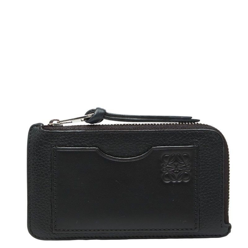 Loewe Anagram L-shaped Zipper Fragment Case Card Black Leather