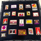 Chanel CC Logo Large Scarf Silk Worl Pattern Black Red White — view 7