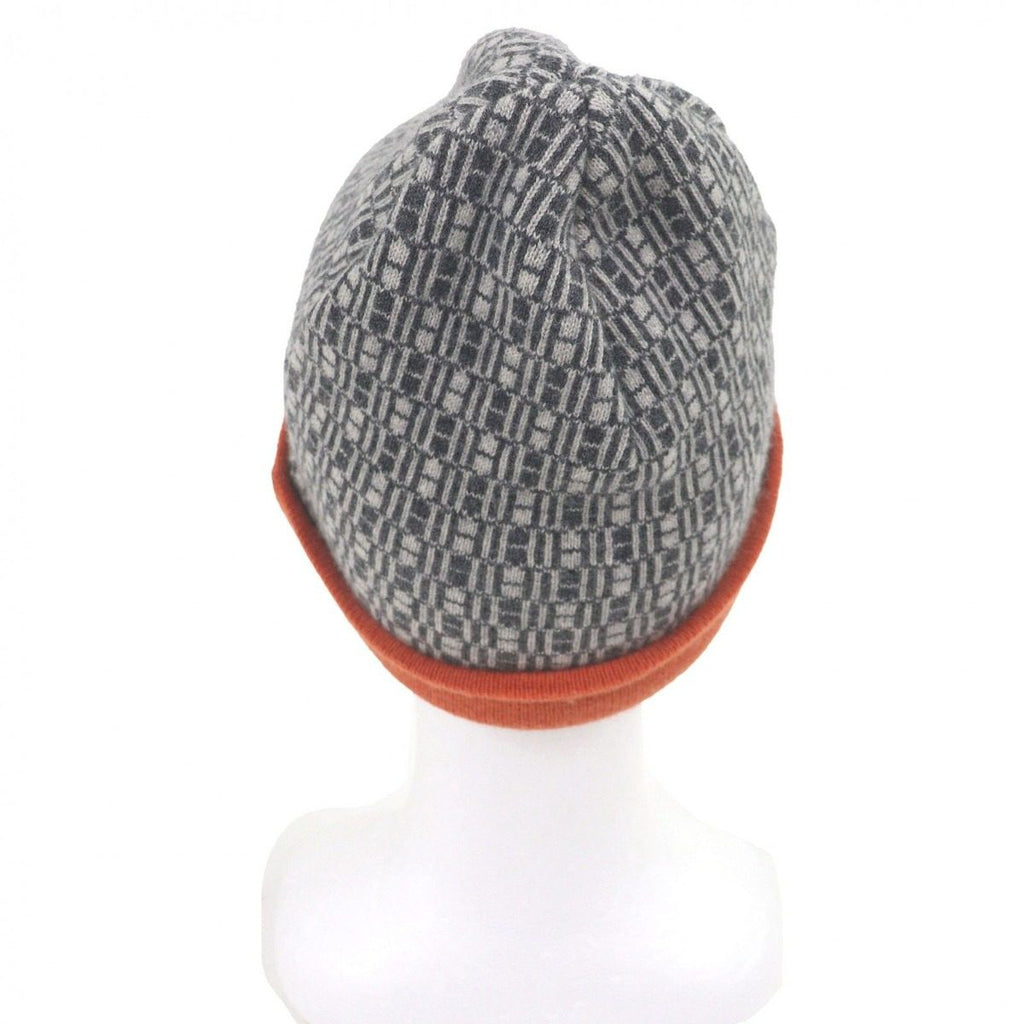 Hermes Vintage Martin Margiela Era H Logo All Over Pattern Beanie Knit Cap Gray — view 3