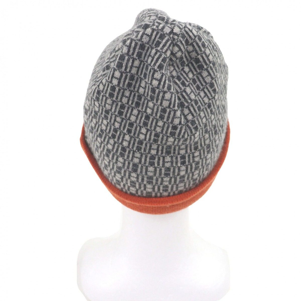Hermes Vintage Martin Margiela Era H Logo All Over Pattern Beanie Knit Cap Gray — view 3