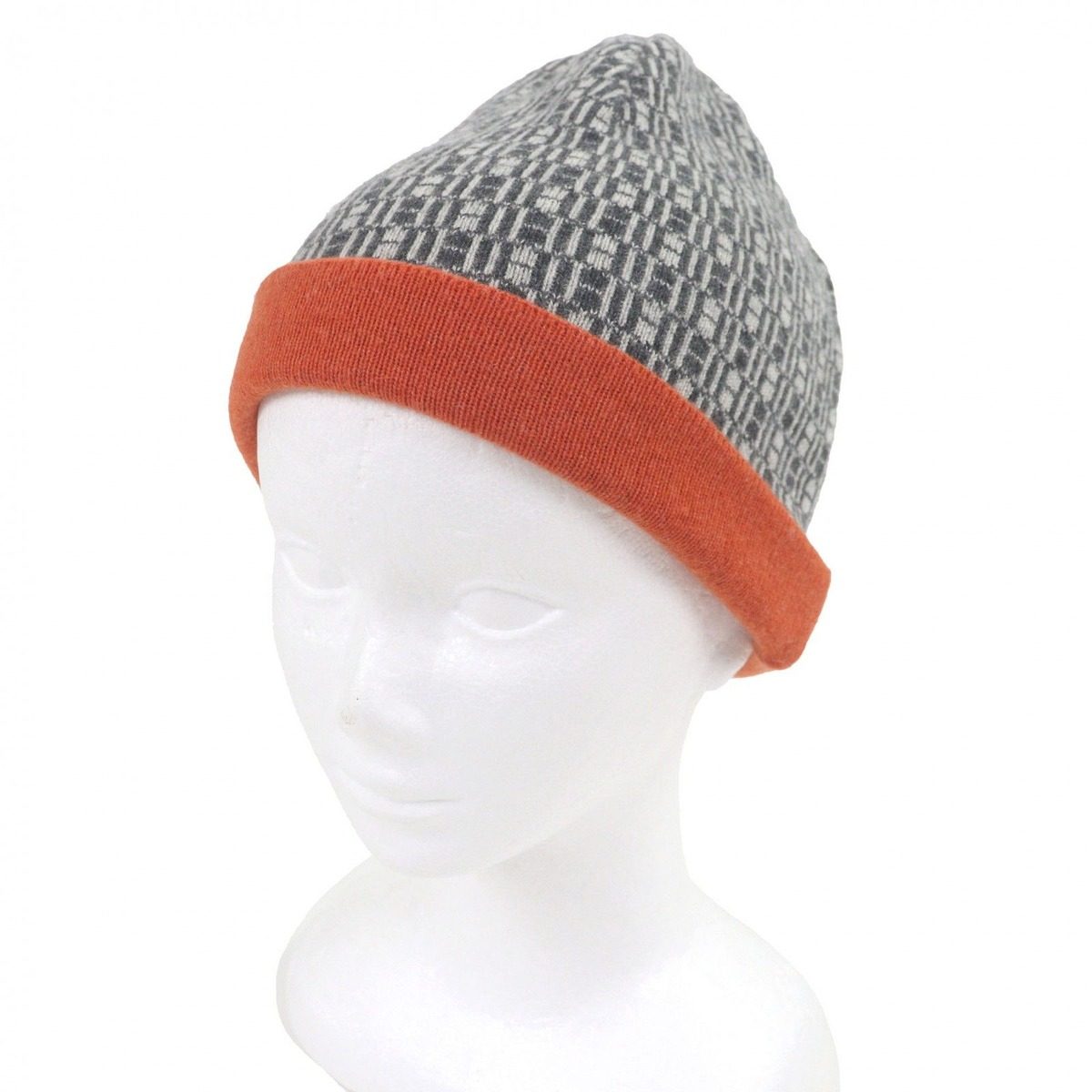 Hermes Vintage Martin Margiela Era H Logo All Over Pattern Beanie Knit Cap Gray