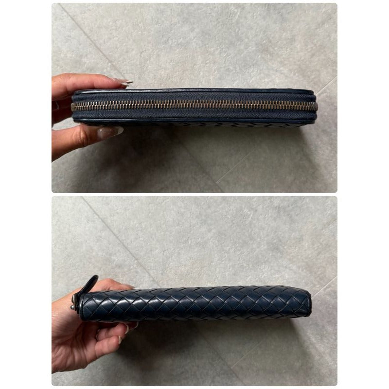 Bottega Veneta Round Zipper Long Wallet Intrecciato Calf Leather Navy — view 2