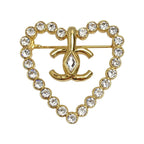Chanel Coco Mark Heart Brooch L23 C Gold GP Rhinestone — view 2