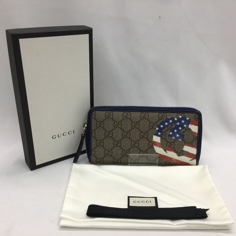 Gucci Long Wallet Round Zipper GG Supreme American Flag — view 3
