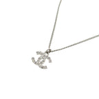 Chanel Coco Mark C12 V Necklace Metal Rhinestone Silver 0548