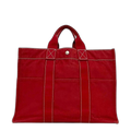Hermes Tote Deauville MM Red Lightweight Cotton Canvas