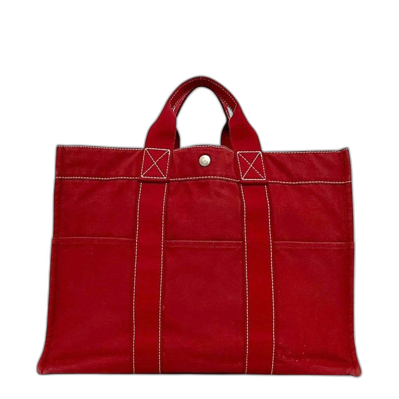 Hermes Tote Deauville MM Red Lightweight Cotton Canvas