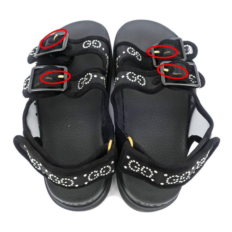 Gucci Sandals Crystal Belt Black Size 36 GG Logo Mesh — view 6