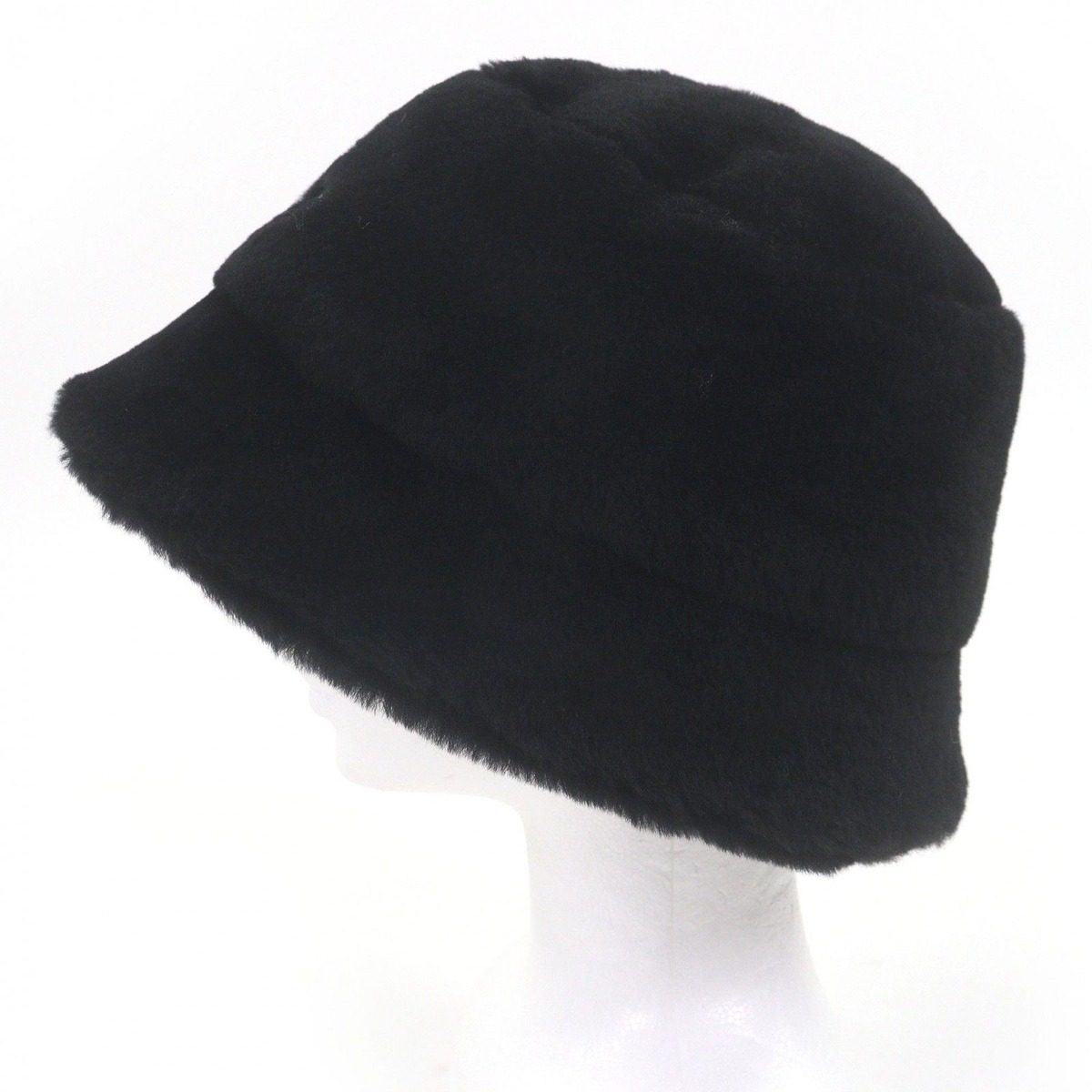 Prada Made Sheepskin Dyed Fur Triangle Logo Bucket Hat Black XL — view 2