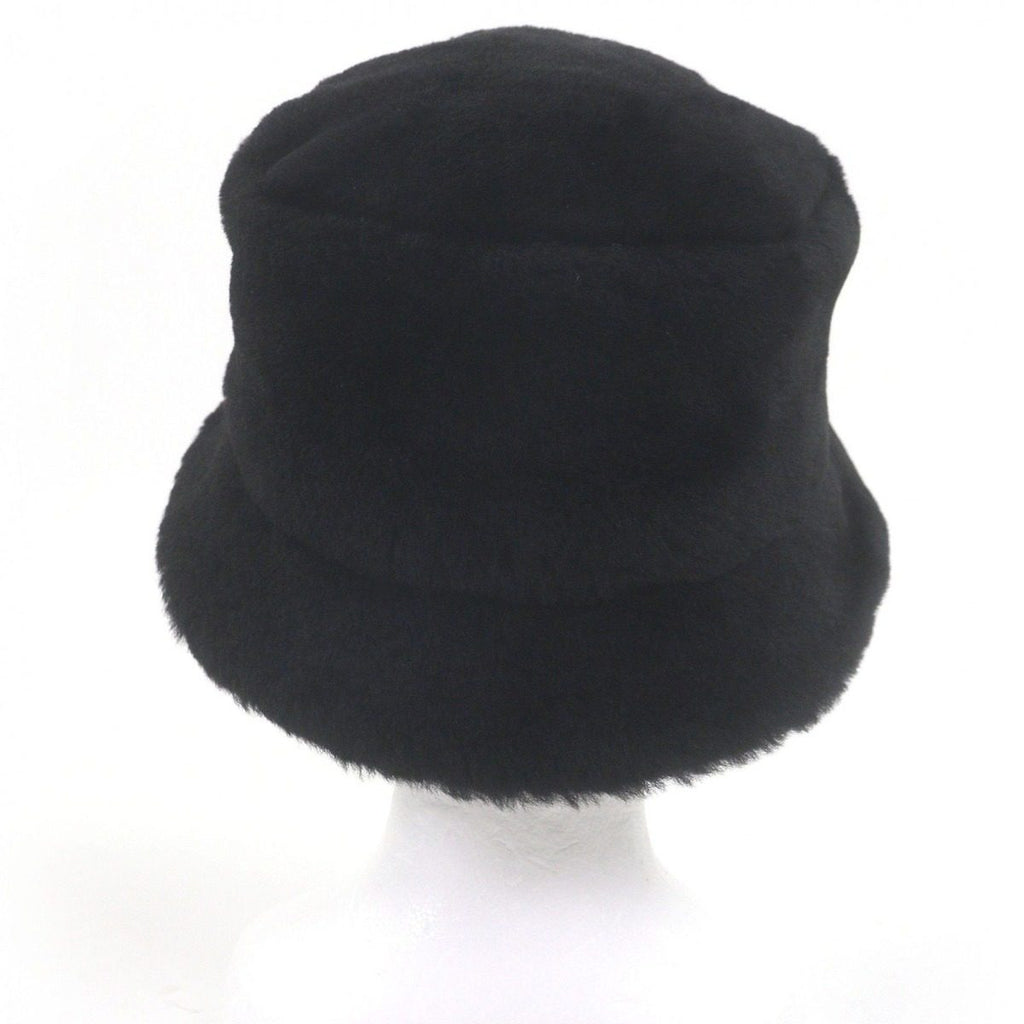 Prada Made Sheepskin Dyed Fur Triangle Logo Bucket Hat Black XL — view 3