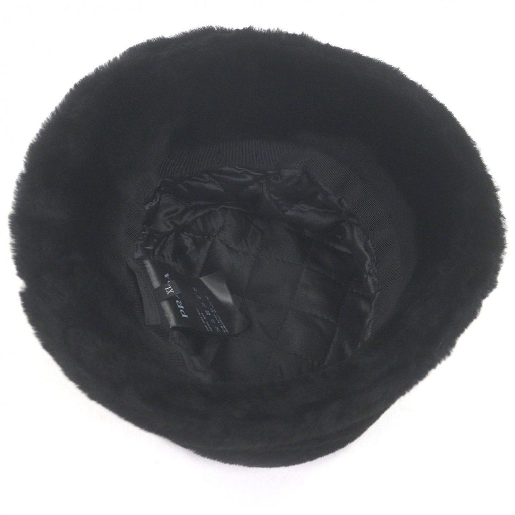 Prada Made Sheepskin Dyed Fur Triangle Logo Bucket Hat Black XL — view 4