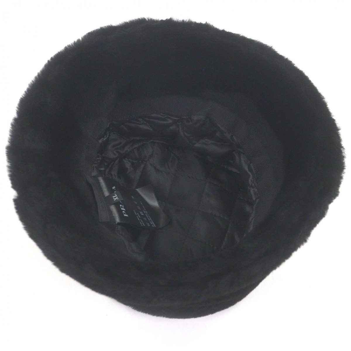 Prada Made Sheepskin Dyed Fur Triangle Logo Bucket Hat Black XL — view 4