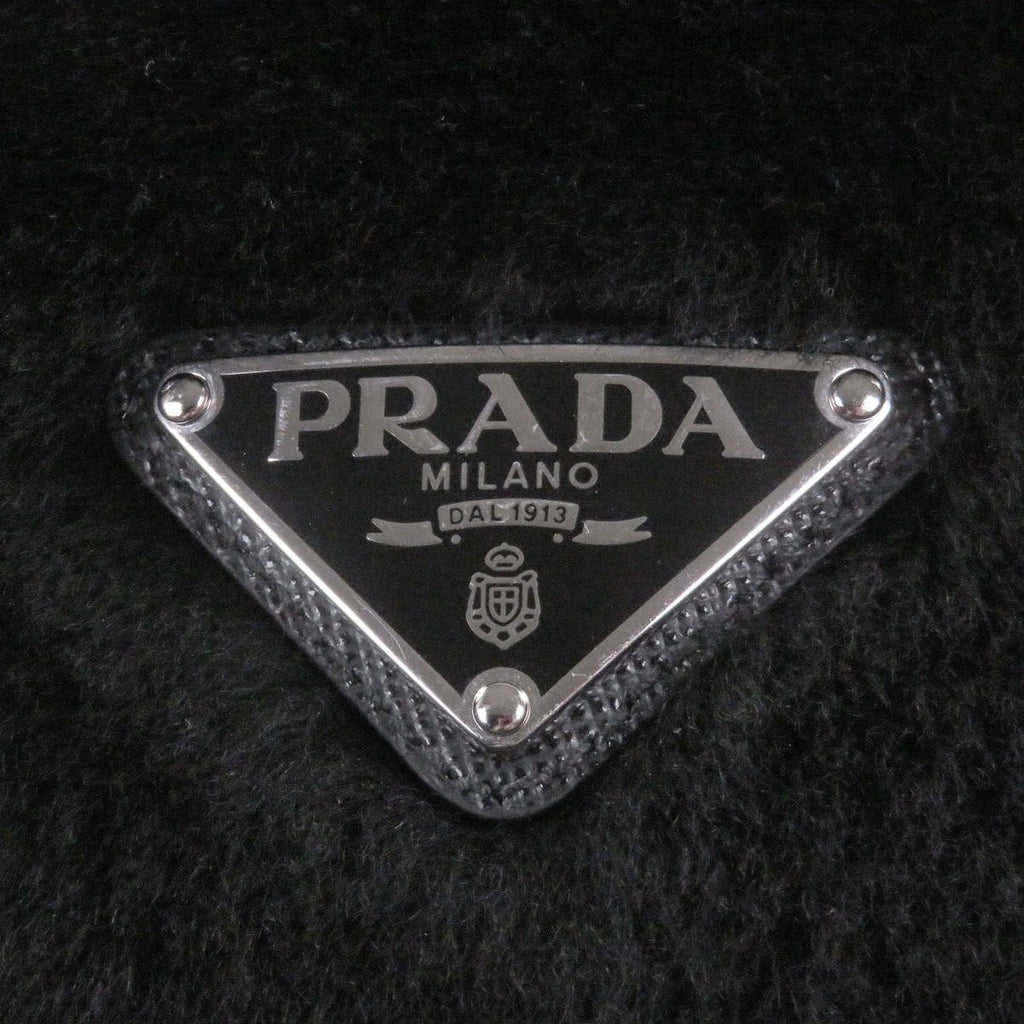 Prada Made Sheepskin Dyed Fur Triangle Logo Bucket Hat Black XL — view 5