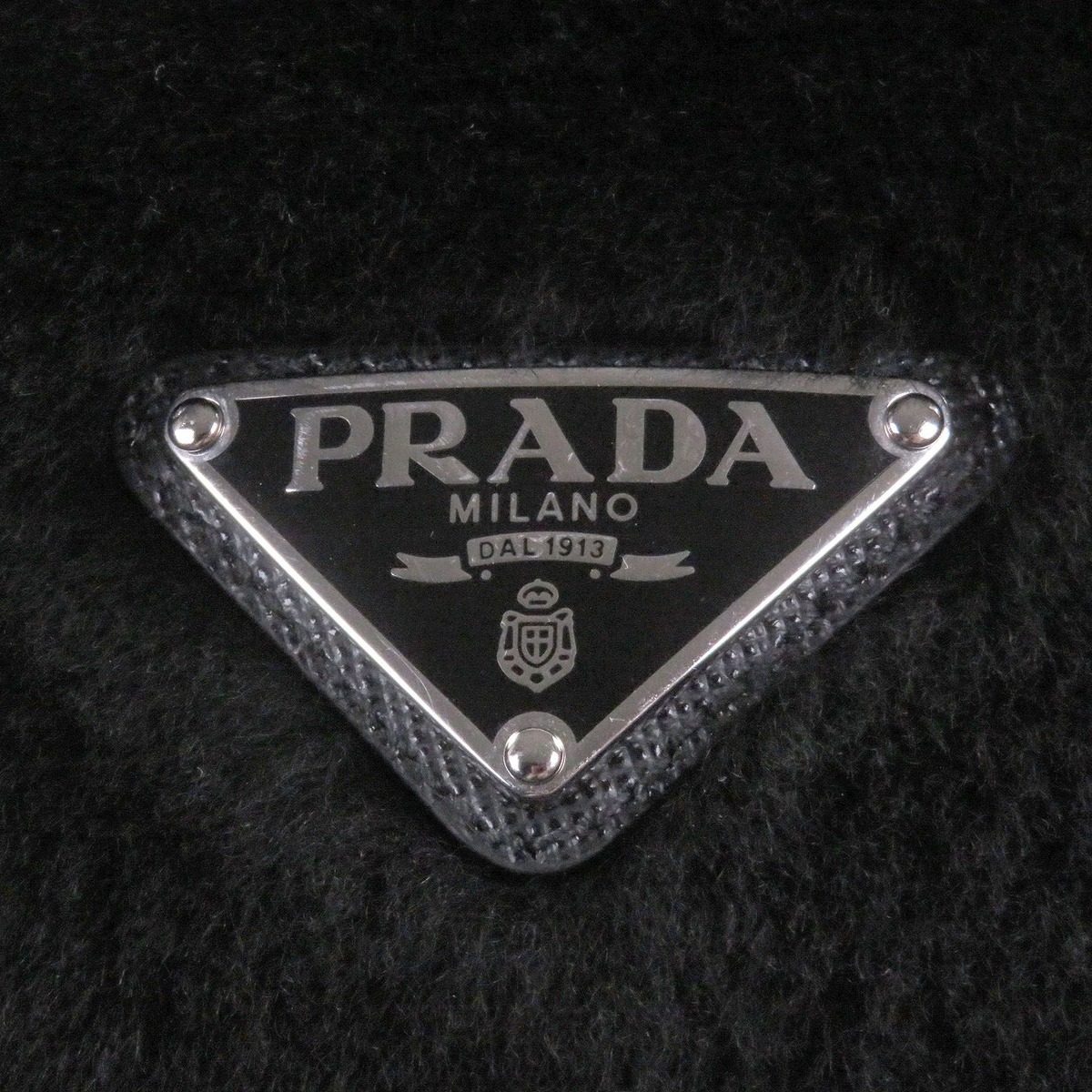 Prada Made Sheepskin Dyed Fur Triangle Logo Bucket Hat Black XL — view 5
