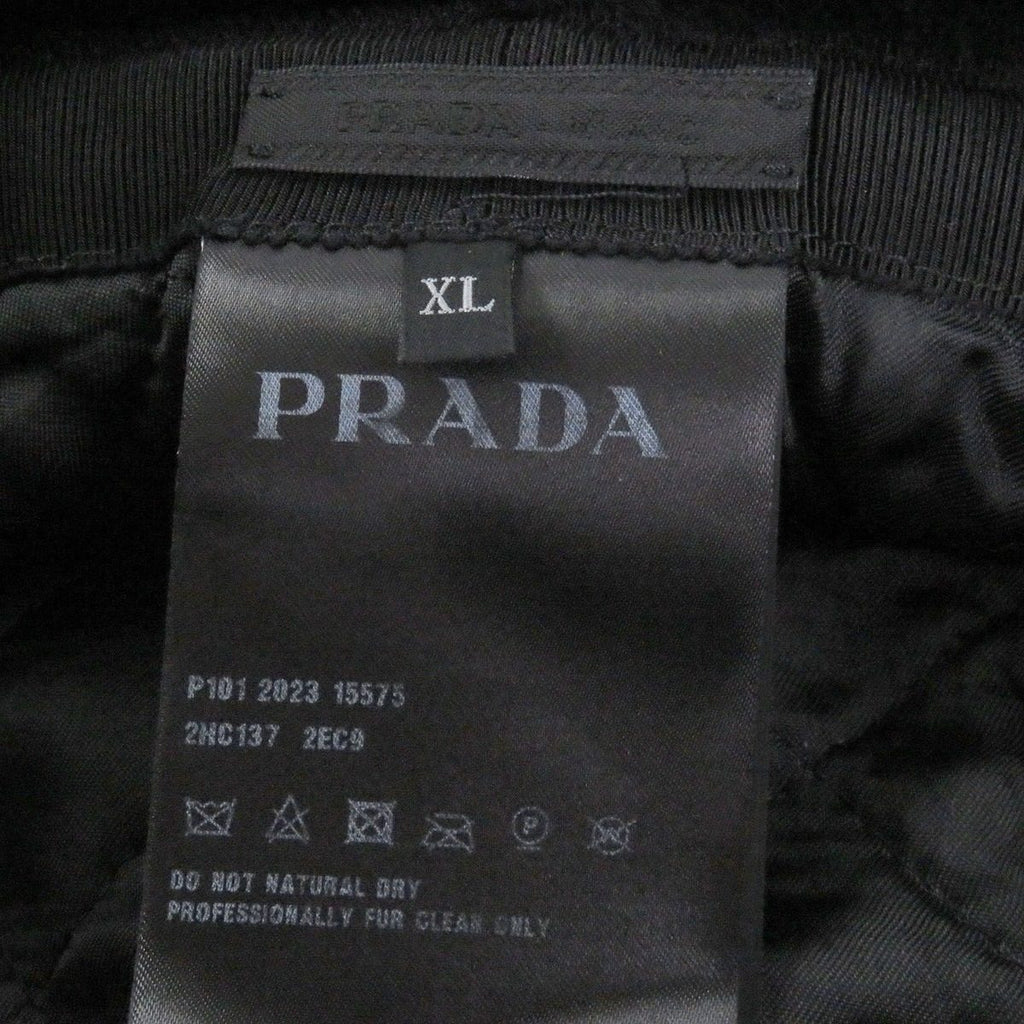 Prada Made Sheepskin Dyed Fur Triangle Logo Bucket Hat Black XL — view 6