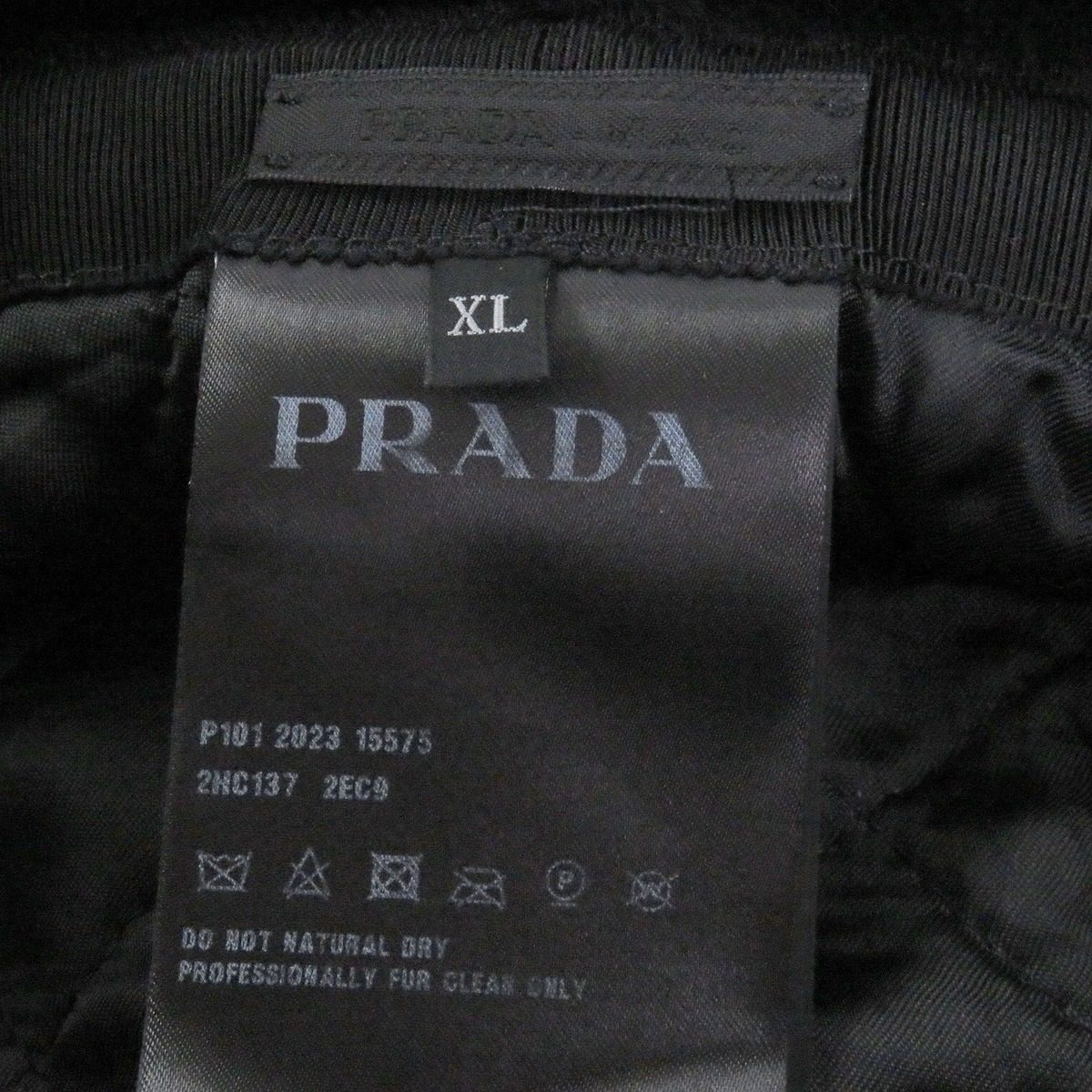 Prada Made Sheepskin Dyed Fur Triangle Logo Bucket Hat Black XL — view 6