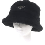 Prada Made Sheepskin Dyed Fur Triangle Logo Bucket Hat Black XL