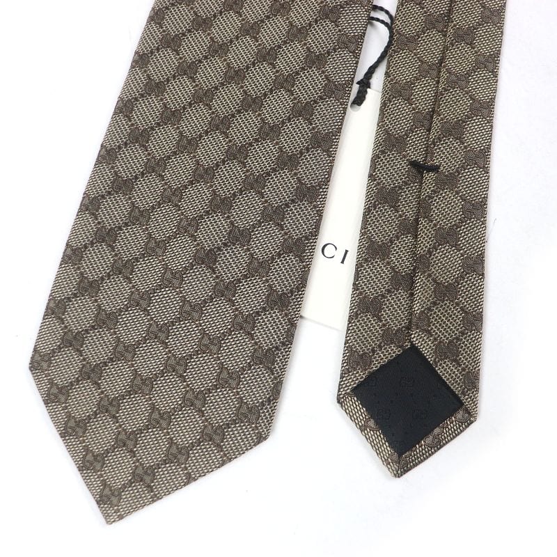 Gucci 100% Silk GG Logo All-over Webline Tie Regular Beige — view 3