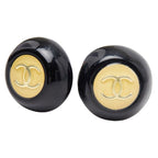 Chanel CC Logo Vintage Black Gold Enamel Plated Earrings