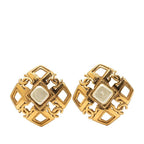 Chanel CC Logo Vintage Square Earrings 23 Gold Faux Pearl Plated