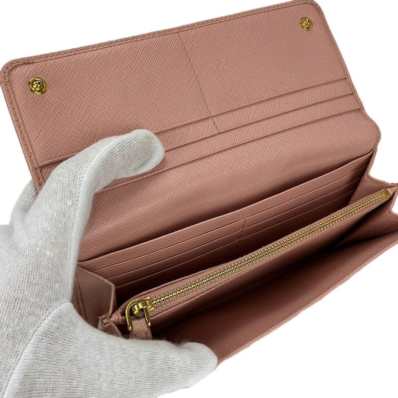 Prada Long Wallet 1 Mh132 Saffiano Leather Light Pink Gold Hardware Fold Simple — view 5