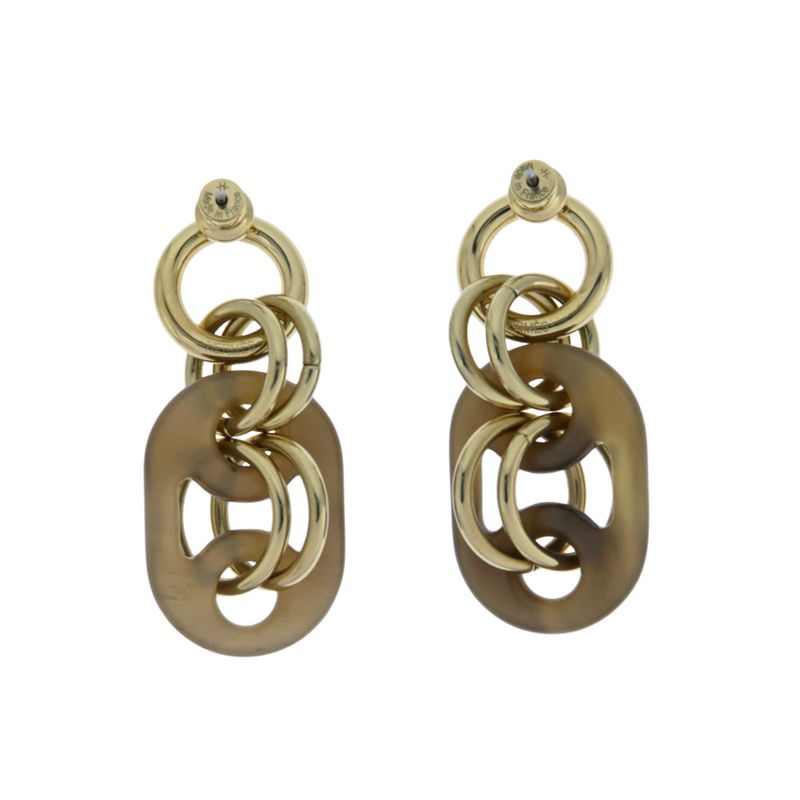 Hermes Yulidice PM Earrings Buffalo Horn Pair Brown Gold Hardware — view 3