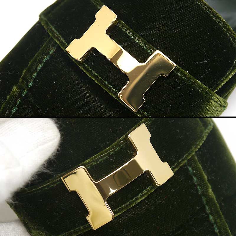 Hermes Moccasins Paris Velours 36.5 Green and Gold Hardware — view 6
