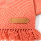 Hermes Grand Chevron 100% Cashmere Rose Blush Leather Scarf With Logo Patch — view 9
