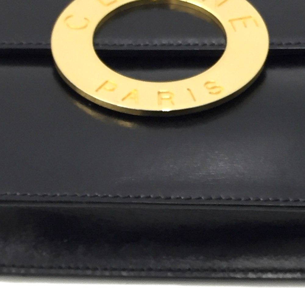 Celine Circle Logo Leather Shoulder Bag Vintage M13 Black — view 4
