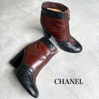 Chanel Quilted Coco Mark Zip Up Boots Leather Brown Black Bicolor 37 C