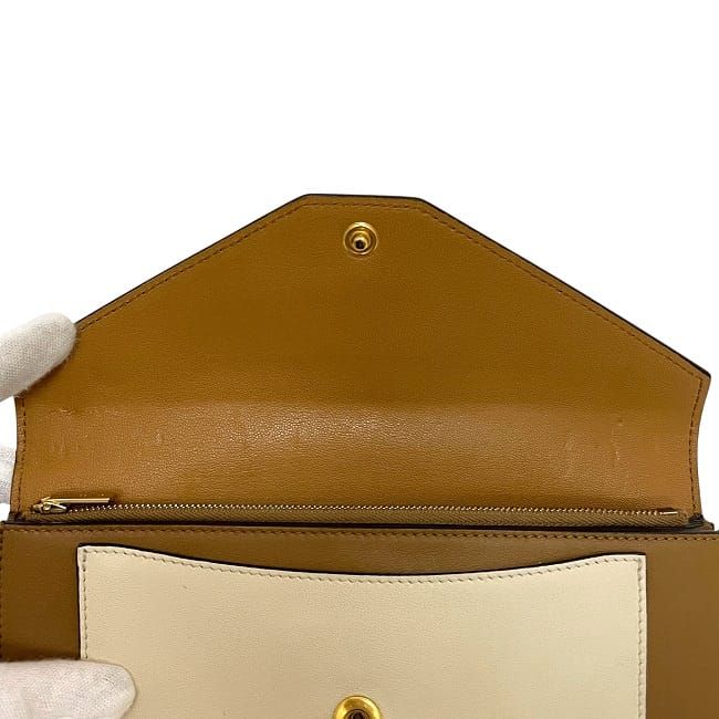 Celine Bifold Long Wallet Brown Navy White Leather — view 5