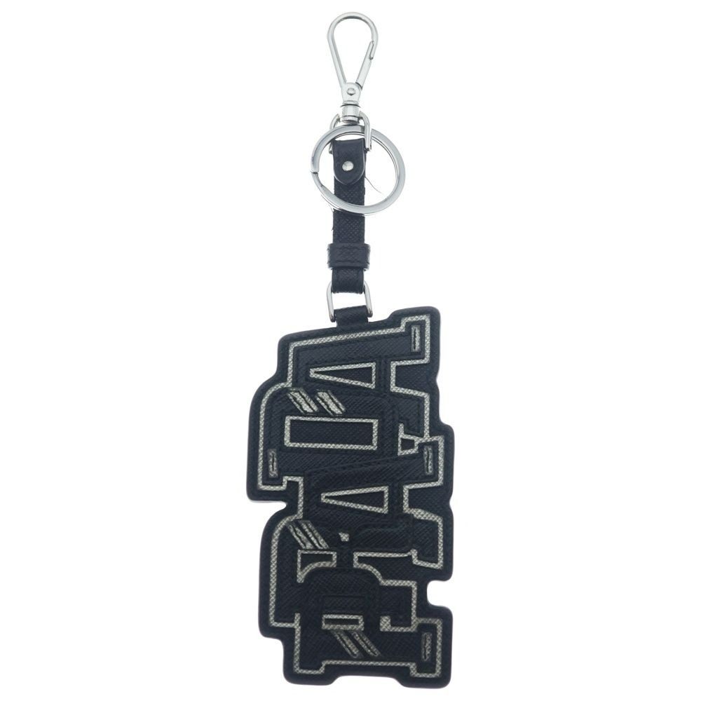 Prada Logo Saffiano Leather Keyring Charm Key Sling Bag Black