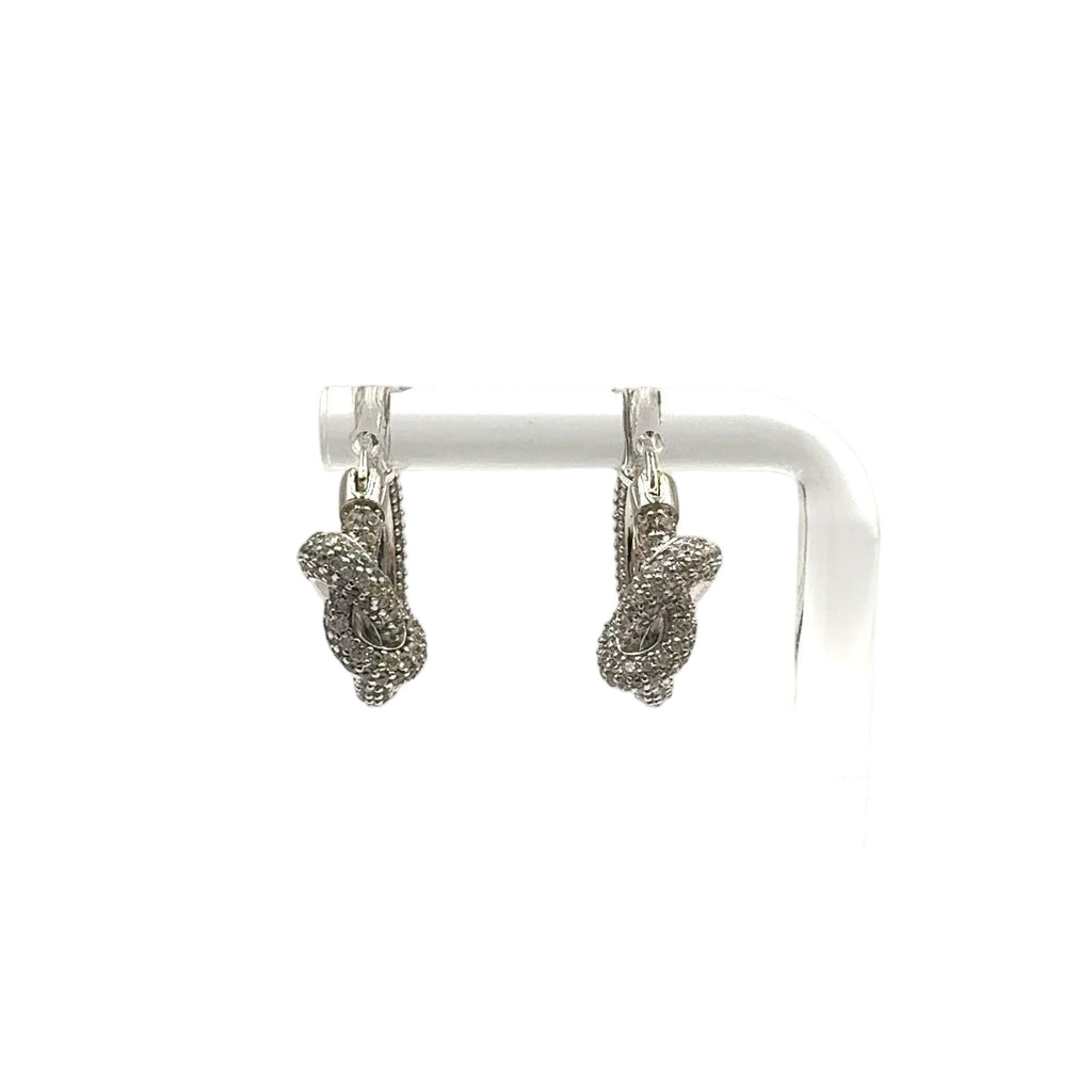 Celine Knot Sparkle Hoop Metal Crystal Silver Earrings