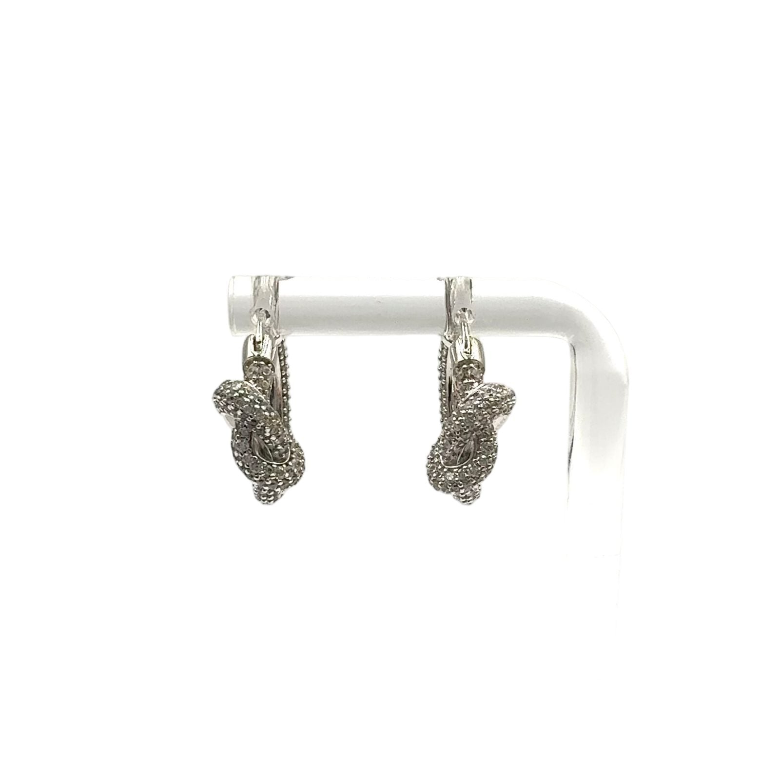 Celine Knot Sparkle Hoop Metal Crystal Silver Earrings
