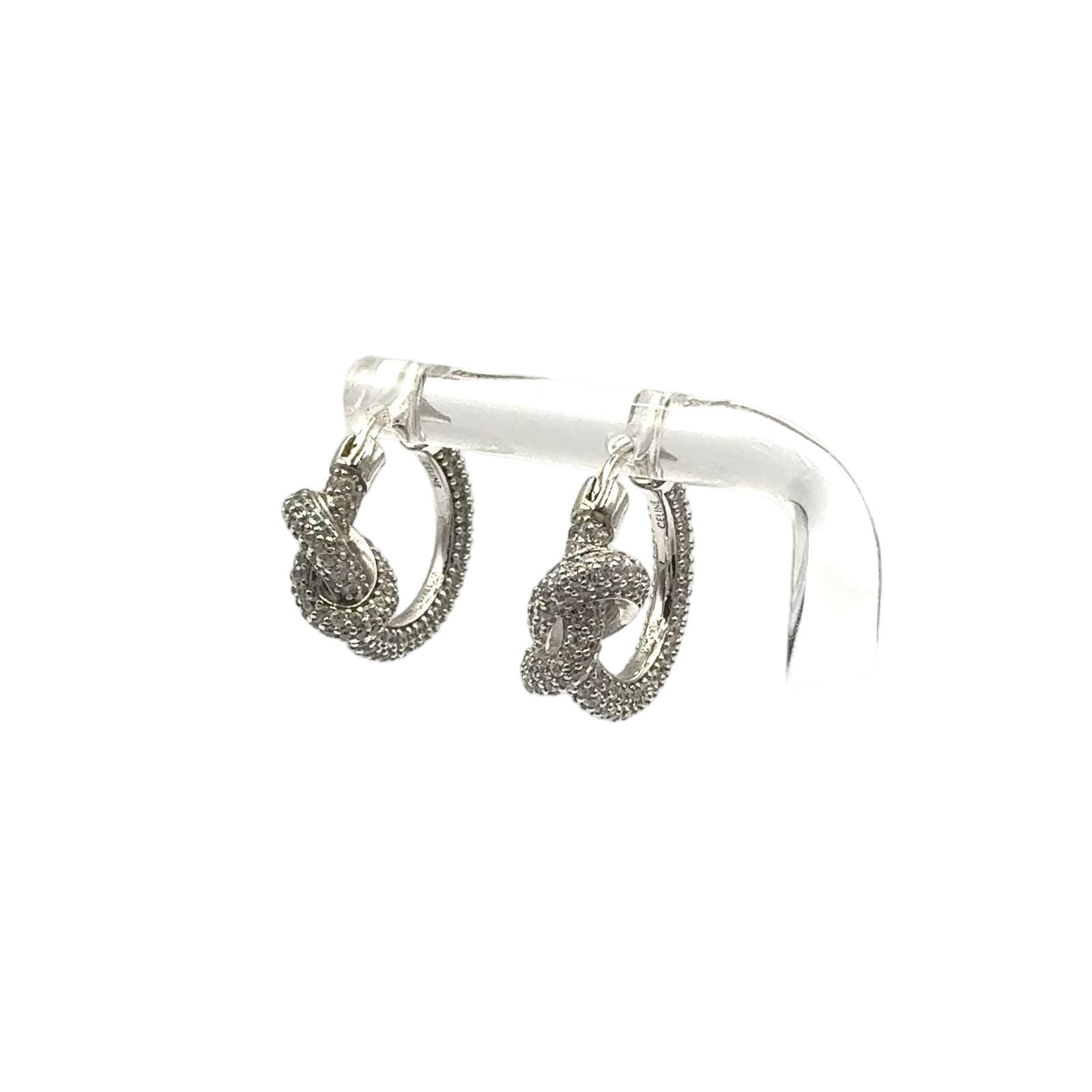 Celine Knot Sparkle Hoop Metal Crystal Silver Earrings — view 2
